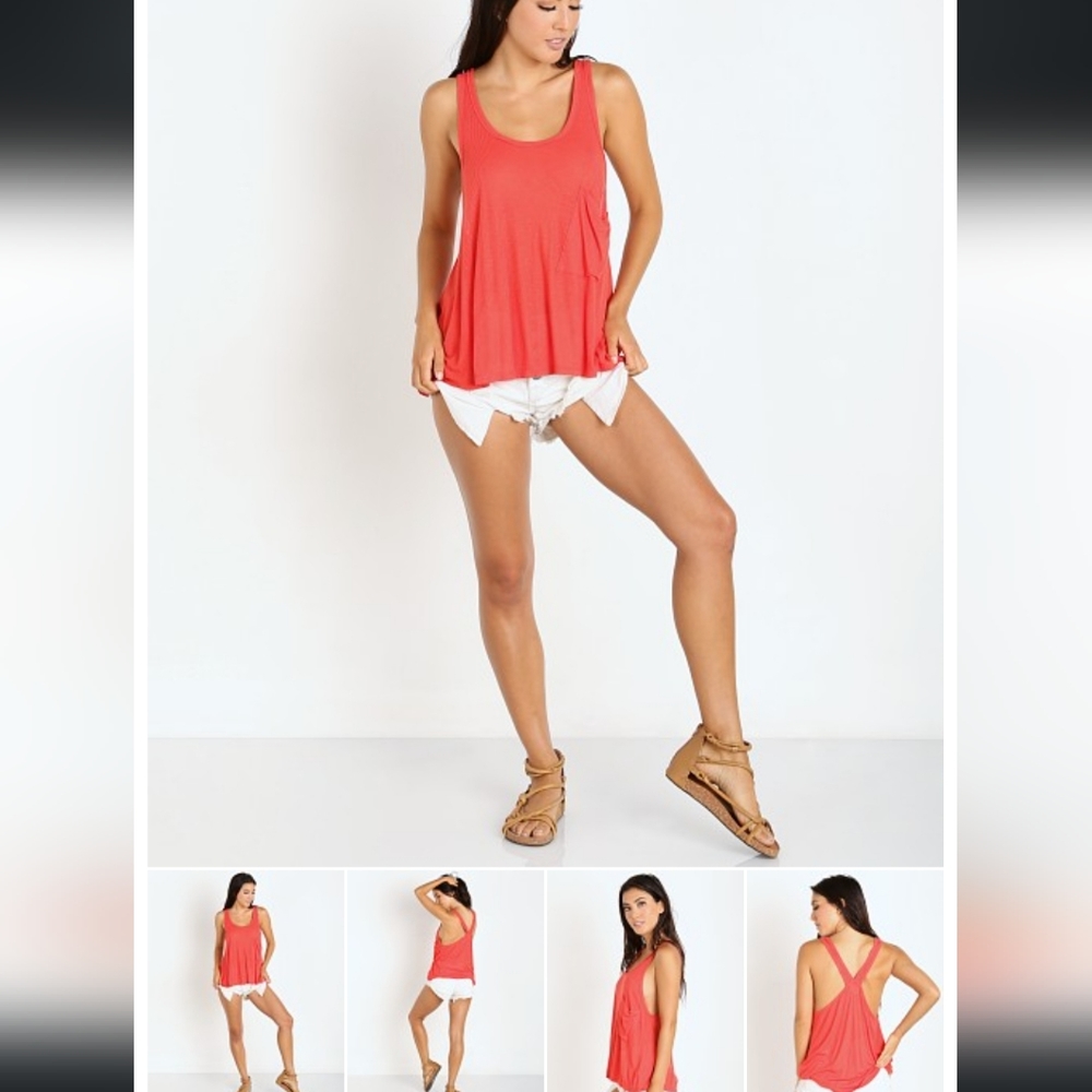 NWT Free People Linen Rib Hot Pocket Tank Fire size XS